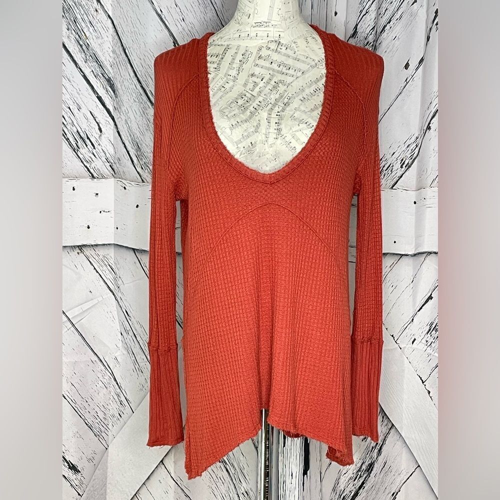 Free People Oversized Waffle Knit Thermal Top Size XS